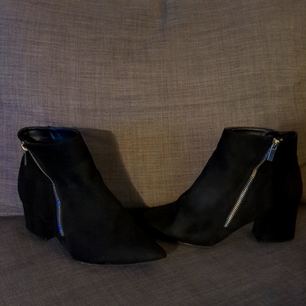 Black Suede Booties Silver Zipper